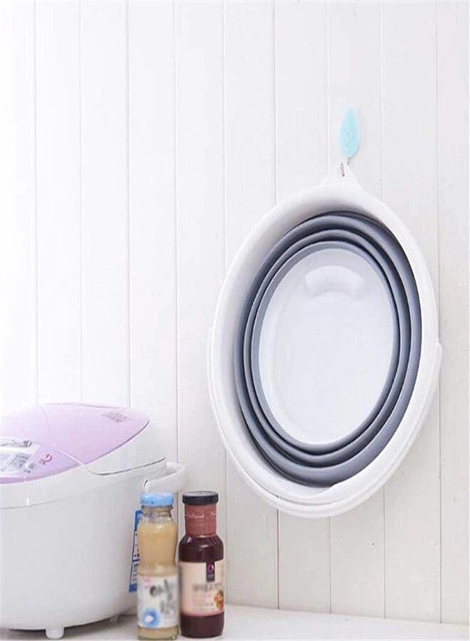 shopurb 10L Portable Folding Plastic Round Bucket Cleaning Tools Laundry Basket Water Storage Basin Vegetable Fruits Basket Accessories, Grey - Image 4